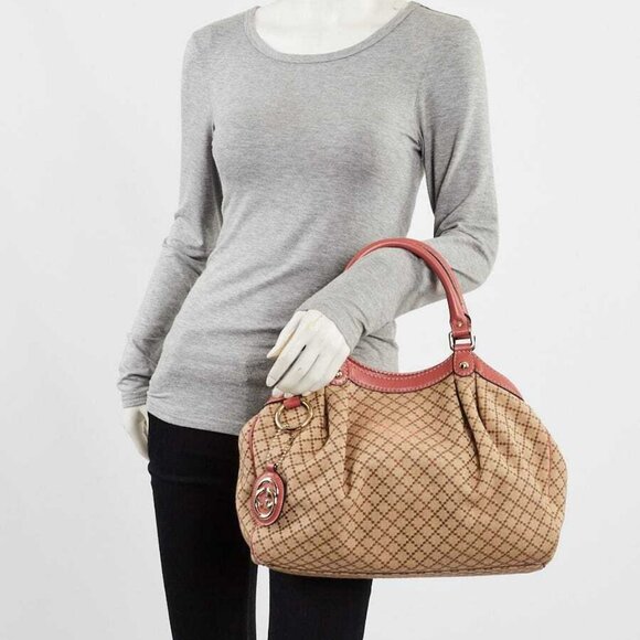 Gucci Beige/Pink Diamante Canvas Medium Sukey Bag - Picture 1 of 11